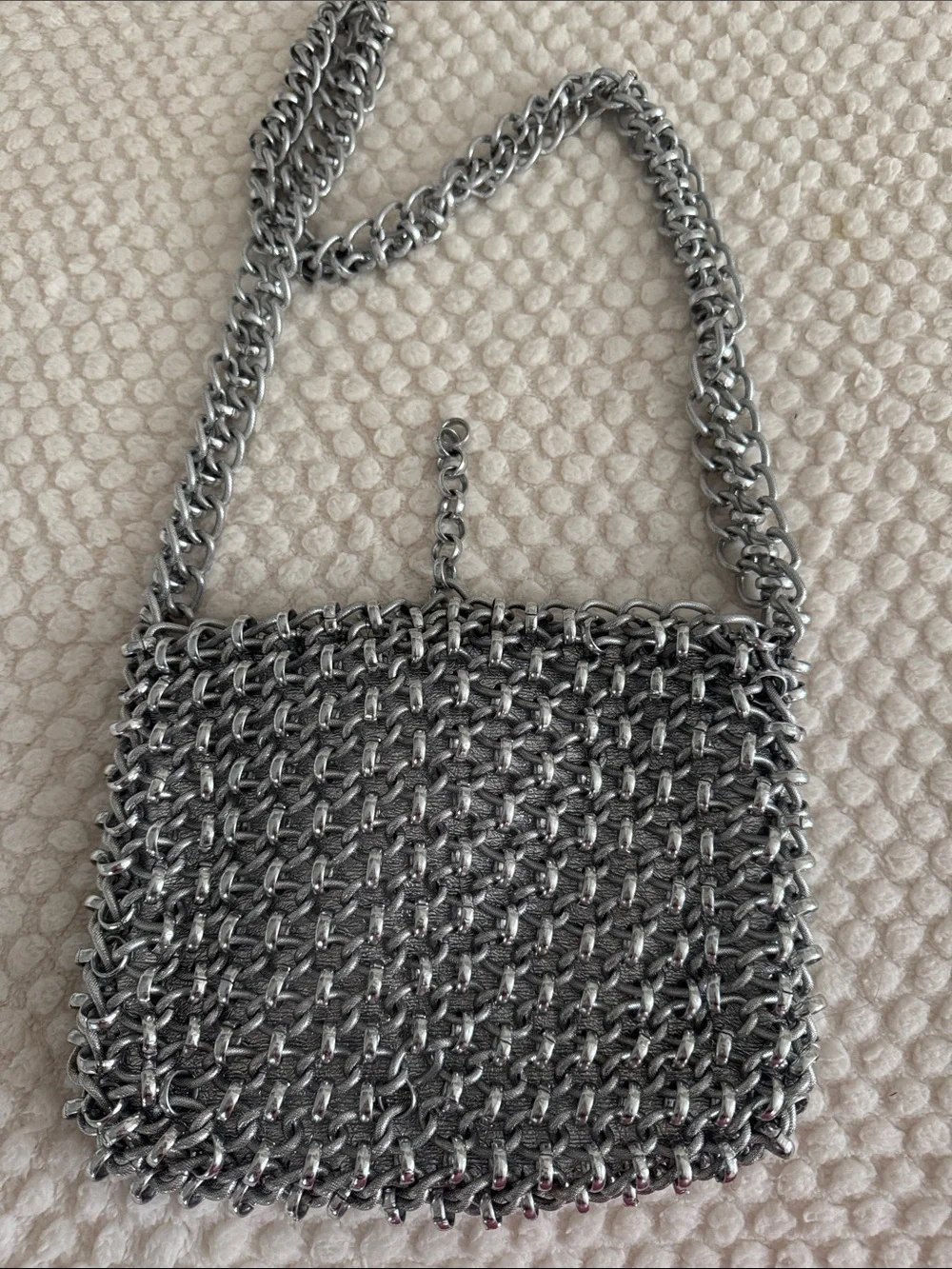 1960 Raul Calabro, Italian Silver Chainmail Crossbody Bag with Chain Strap